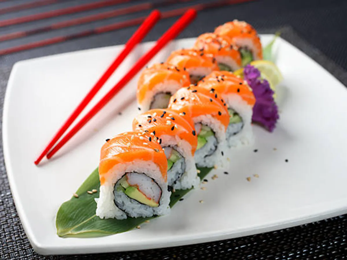Salmon on California Roll at Osaka Sushi & Hibachi & Asian Bistro & All You Can Eat, an Asian Restaurant in Bloomfield